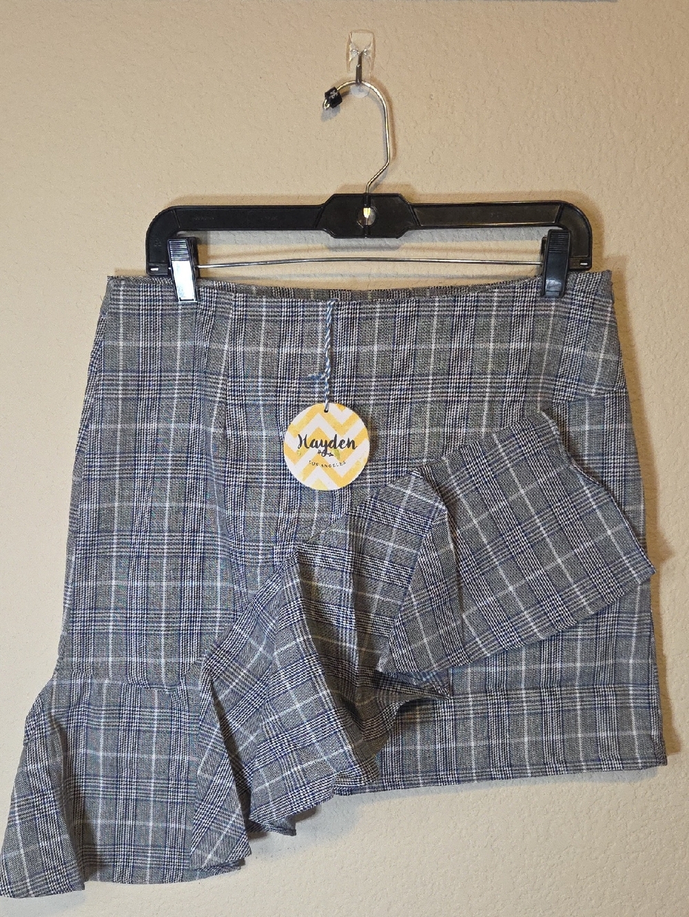 Hayden Black and Gray Plaid Ruffle Mini Skirt